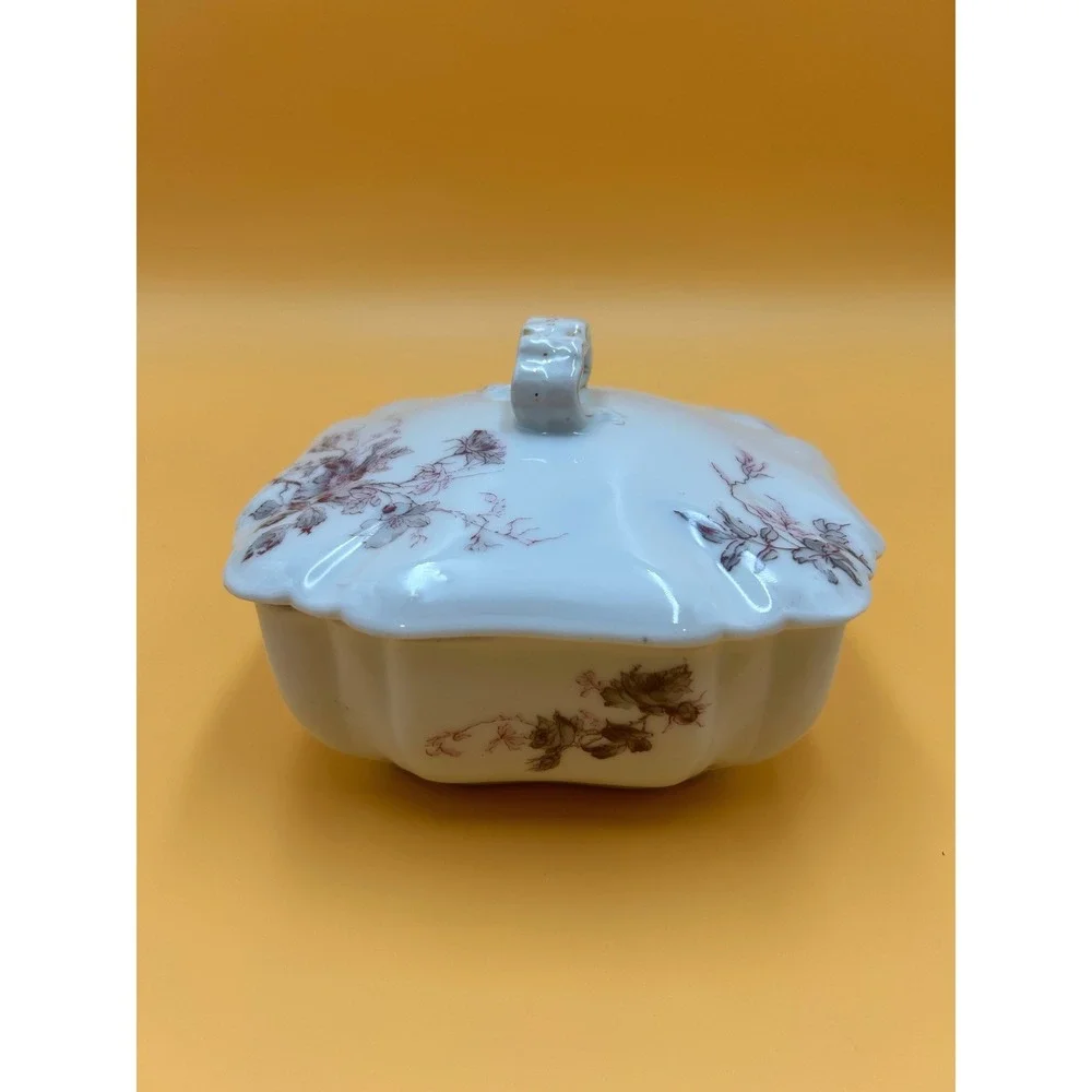 Antique Haviland Limoges Butter Bowl Dish Trinket Candy Sepia Floral Gold ~  266
